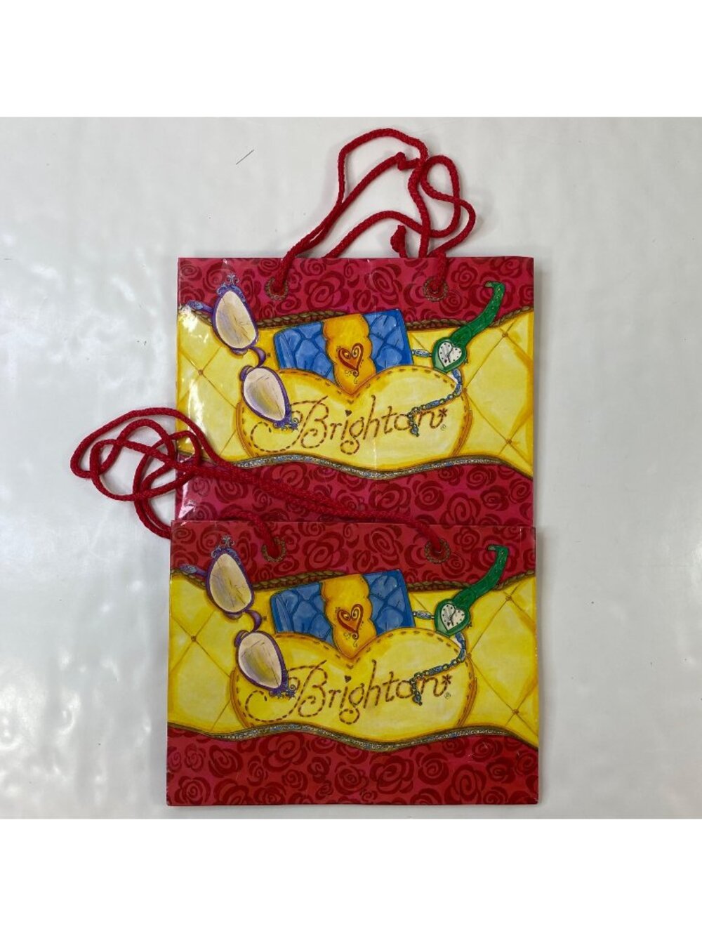 Brighton Colorful Set 2 Gift Bags Heart Glasses Design Red Yellow Blue